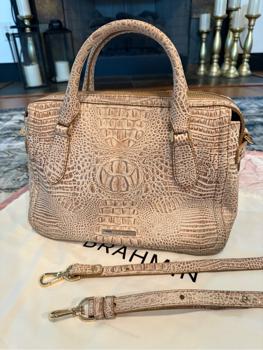 Brahmin Taupe Croc-Embossed Leather Satchel with Matching ID Pouch NWT - Picture 14 of 17